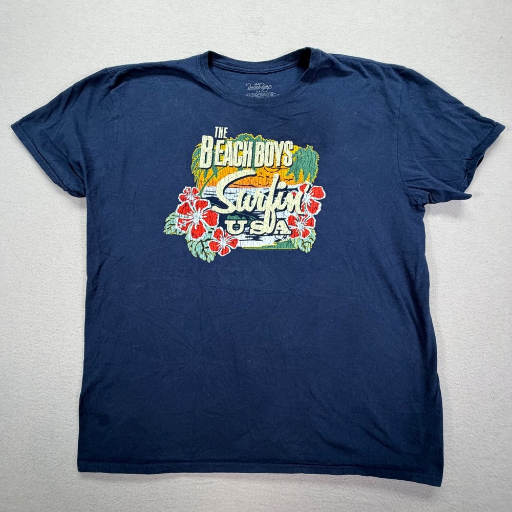 The Beach Boys Mens T-Shirt Regular Navy Blue Surfin USA Graphic‎ XXL